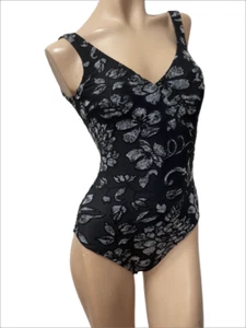 Nuevo con etiquetas Traje de baño Gottex de una pieza 10 negro gris floral halter espalda pierna alta - Imagen 1 de 7
