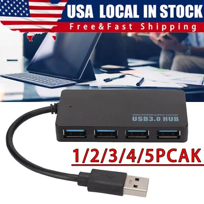 4 Port USB 3.0 Hub Cable  Power Adapter Splitter Multiple Extender for Laptop - Image 1 of 4