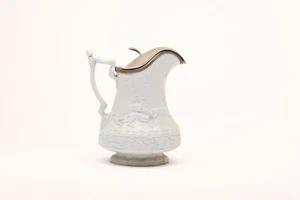 19th Century Stephen Hughes & Co Pitcher Salt Glazed with Pewter Lid - Picture 1 of 4