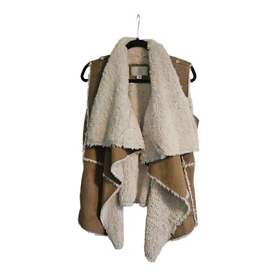 Xhilaration Womens Vest Open Waterfall Faux Suede/Fur Tan Size M BOHO Hippie  - Image 1 of 3