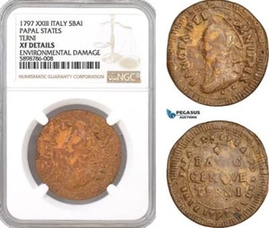 AF392, Italy, Papal, Terni, 5 Baiocchi 1797 XXIII, NGC XF Details, Very Rare! - Picture 1 of 1