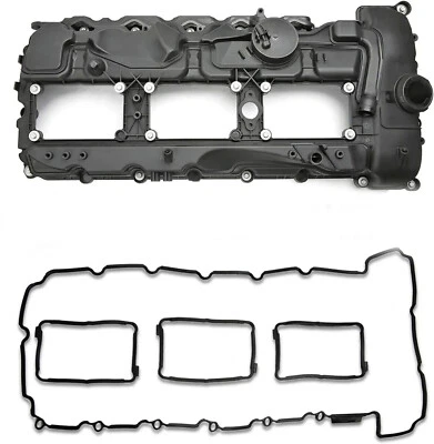 Black Engine Valve Cover With Gasket For BMW 335i 640i 740i X3 X5 X6 135i 3.0L Foto 1 de 4