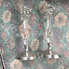 PAIR OF ANTIQUE HAWKES STERLING SILVER AND CRYSTAL CANDLESTICKS