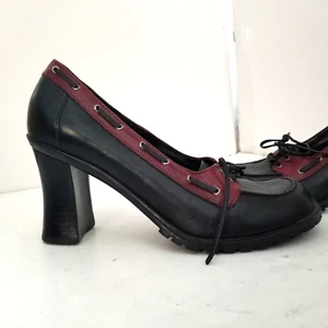 Two Lips Brand Black & Burgundy Leather Spectator Heels Pumps Top Stitch SZ 6 M - Picture 1 of 10