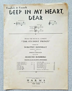 1948 DEEP IN MY HEART, DEAR, The Student Prince musical sheet score Eng & French - Imagen 1 de 5