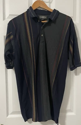 Camisa polo de golf grande de colección Knights Sportswear para hombre gris y azul marino con rayas EC Foto 1 de 4