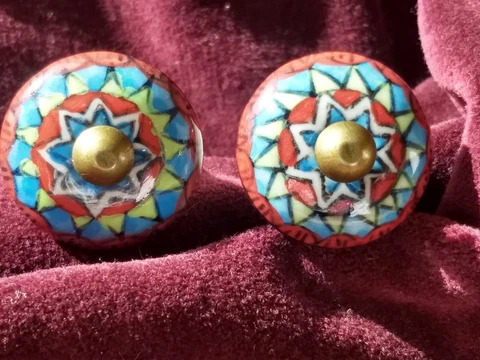 2 Fancy ceramic drawer pull New Similar design not matched pair 1 1/4" tall/wide Cover