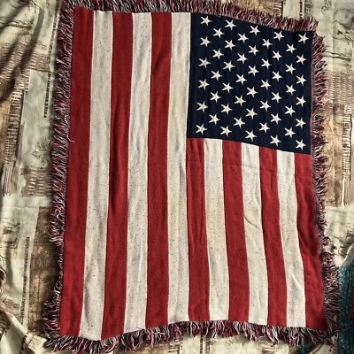 Simply Country USA Flag Throw Cotton 48  x 38  Blanket Red / White /Blue - Image 1 of 4