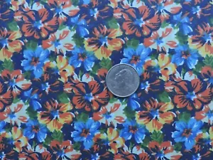 100% Cotton Fabric Lots of Flowers on Navy Blue Background - By the Yard - Picture 1 of 2