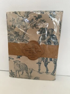 "Cortina de baño Maison d'Hermine 50" x 84"" beige azul The Miller 100 % algodón nueva con etiquetas" Foto 1 de 4