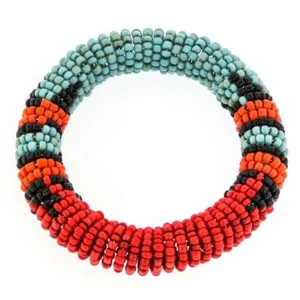 Brazalete Brazalete Rojo Naranja Negro Hecho a Mano Semillas Estilo Étnico - Imagen 1 de 2