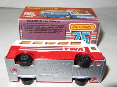 Matchbox Superfast No.65 - AIRPORT COACH - TWA (RARE SILVER PAINTED BASE) - MIB - Image 1 of 4