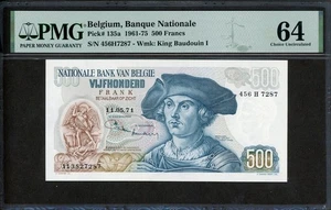Bélgica 1961-1975 500 francos P135a PMG 64 UNC - Imagen 1 de 2