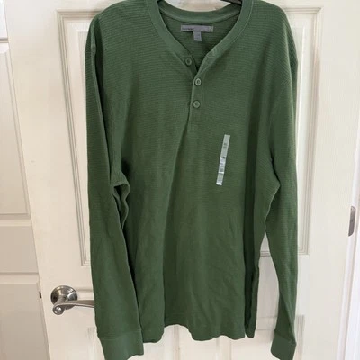 NUEVO CON ETIQUETAS Antiguo Azul Marino Térmico Henley Manga Larga Verde Capa Base Exterior XXL Tejido Waffle Foto 1 de 4