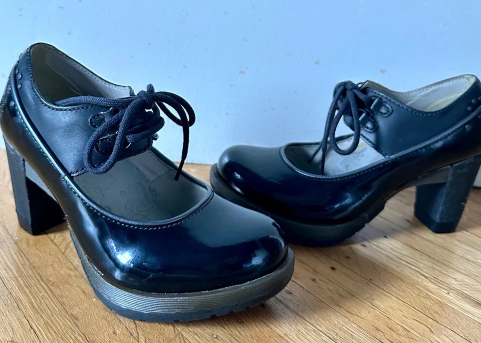 RARE Vintage 90s DOC MARTENS Black Patent Leather Chunky Platform Corset Bootie  - Image 1 of 4