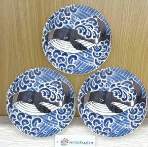 MINORUTOUKI ware Shironami Whale White wave Sushi sauce plate 3set Japan NEW - Picture 1 of 2