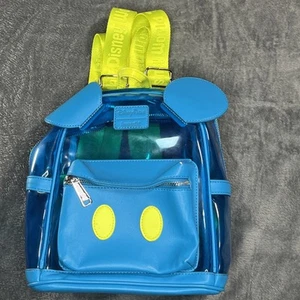 Disney Parks Loungefly Neon Summer Mini Backpack Clear Blue Mickey Mouse Ears - Picture 1 of 3