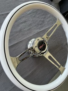 GMC Steering Wheel & Hub Adapter White Grip Black Line Chrome Spoke. 15 In - Picture 1 of 8