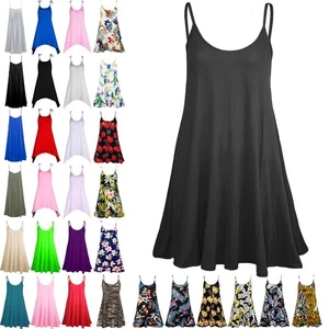 Ladies Sleeveless Camisole Womens Floaty Flare Strappy Skater Swing Dress - Picture 1 of 55