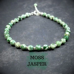 Pulsera de jaspe musgo - 7-8 pulgadas - verde - plata de ley 925 - gemas - B115 - Imagen 1 de 5