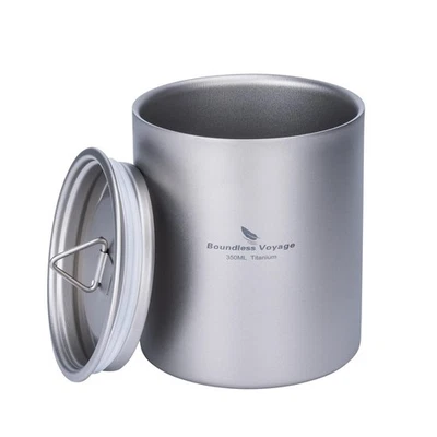 Boundless Voyage 350ml Camping Titanium Cup Double Wall Mug with Lid Ultralig... - Image 1 of 4