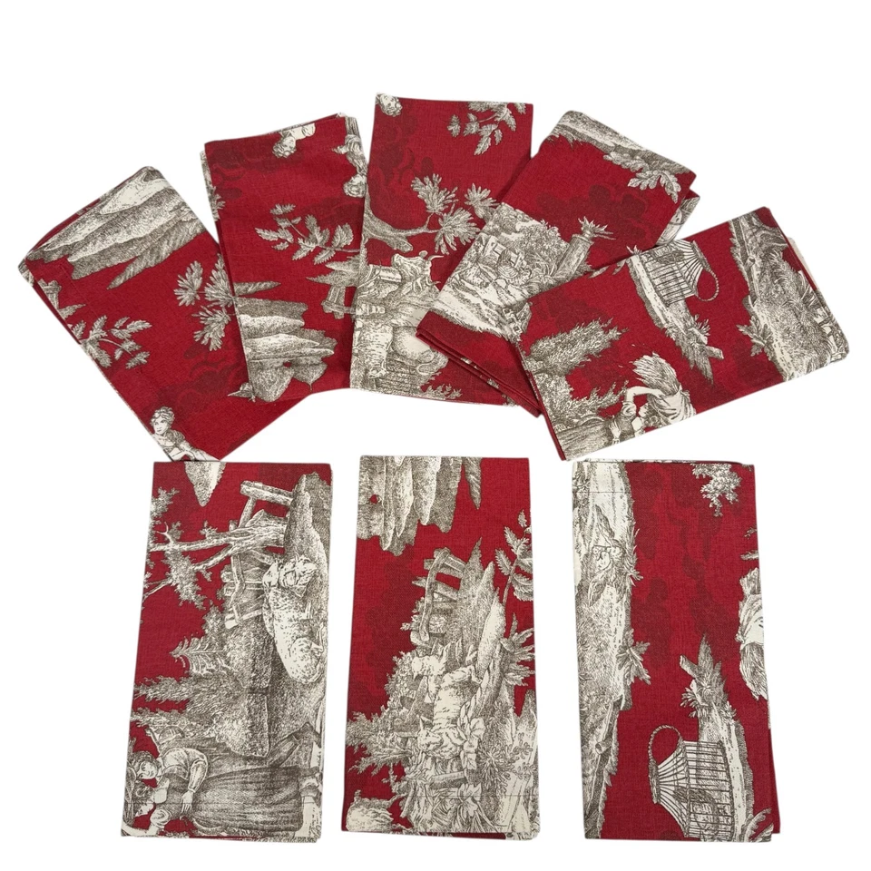 William Sonoma Red Toile de Jouy Autumn Rectangle Tablecloth Napkins Set Of 8 - Image 1 of 4