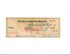 Northport Smelting & Refining Company 1922 check signed by George S. Bailey - Picture 1 of 6