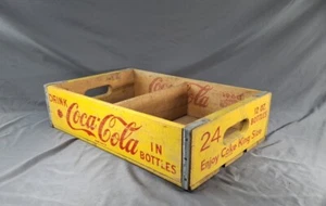 1960 Coca-Cola Yellow Wooden 12oz. Soda Bottle Crate - KING SIZE - Picture 1 of 8