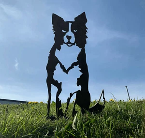 Border Collie Sheepdog Metal Dog Rusty Garden Art Ornament Rustic Outdoor Decor - Picture 1 of 6