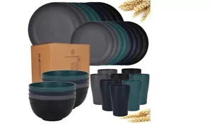 Wheat Straw Dinnerware Set for 8, Black, 32 Piece - Picture 1 of 7