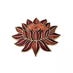 MMA Vintage Pink Red Enamel Water Lily Flower Brooch Pin L123 - Picture 1 of 9
