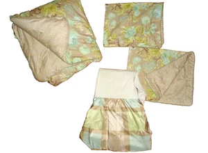 ROSE TREE DORSETT TAN & SEAFOAM GREEN FLORAL (4PC) CALIFORNIA KING COMFORTER SET - Picture 1 of 12