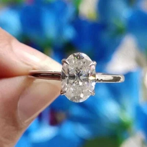 2CT Oval Cut F/VS1 Lab Grown Diamond Engagement Bridal Ring 14k White Solid Gold - Picture 1 of 12