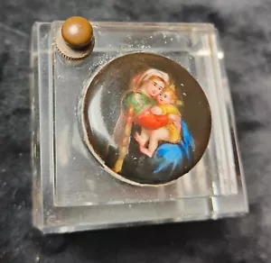 Antico Calamaio di Cristallo con Dipinto Madonna Della Seggiola - Foto 1 di 8