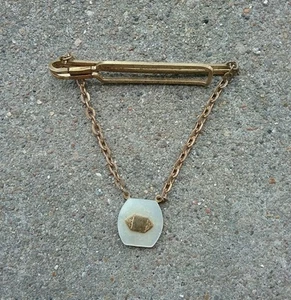 Vtg Distressed Gold plated Pearl or shell Men's Neck Tie Clip art Deco Gatsby - Picture 1 of 3