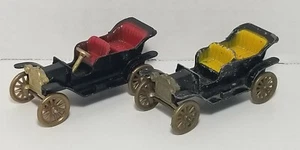 Lot 2 Tootsie Toy 1912 Ford Model T Cars Yellow Red Seats Gold Wheels Vintage - Picture 1 of 17