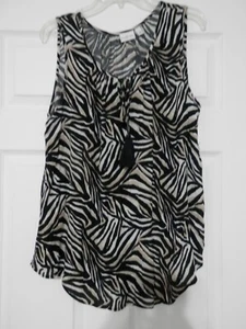 NWT Kim Rogers Black Animal Print Sleeveless Top Tunic Sz Large - Picture 1 of 3
