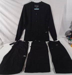 Grey’s Anatomy Barco Professional Wear Scrubs 3 Pants & 1 Long Sleeve M L Black - Picture 1 of 11