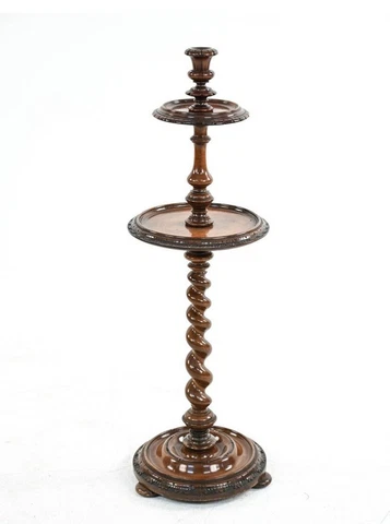 19th c Mahogany Barley Twist Standing Candlestick Cover