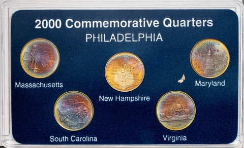 2000-P U.S STATE QUARTERS 5 COIN SET NEON MONSTER COLOR TONED GEMS UNC BU (MR) Cover