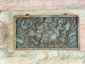 ANTICO VECCHIO ELEFANTE/UOMO IN LEGNO INTAGLIATO A MANO SCULTURE PANNELLO DA APPENDERE A PARETE - Foto 1 di 13