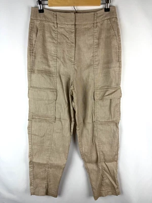 White House Black Market 米色宽腿亚麻混纺锥形踝裤 6 码 — 第 1/4 张图片