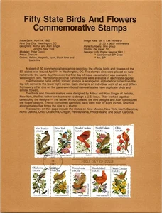 1982 Birds and Flowers Fantastic Souvenir Pages Set (USED) 5 Pages - Picture 1 of 5