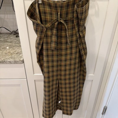Donna Karan Vintage Maxi Linen Green Plaid Skirt With Ties  S Made In USA ￼￼ - Image 1 of 4
