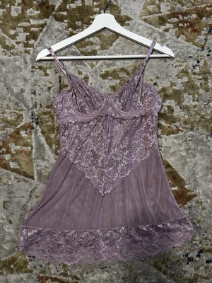 Oh La La Cheri Babydoll Cami Chemise Womens S Purple Floral Lace Sheer Underwire - Image 1 of 4