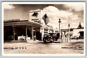 RPPC Kendallville Indiana Larrys Studio Gas Station Mobil Postcard - M1 - Picture 1 of 2