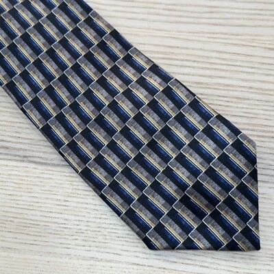 "Corbata de cuello Patrick James cosida a mano geométrica para hombre 100 % seda hecha en EE. UU. negra 59""" Foto 1 de 4