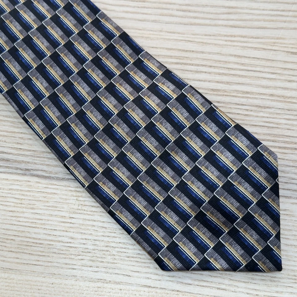 Gravata masculina geométrica costurada à mão Patrick James 100% seda feita nos EUA preta 59"" - Imagem 1 de 4