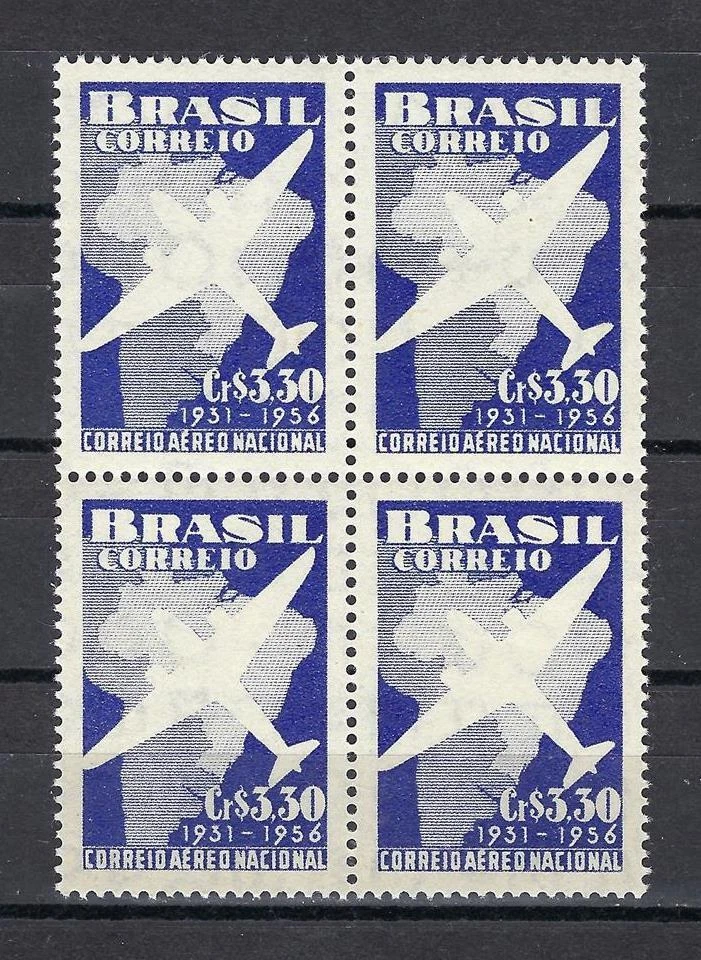 Brazil 1956 Sc# 836 set Plane over map Airmail Service block 4 MNH - Image 1 of 1