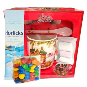 Merry Christmas Mug Spoon & Plate Set with Marshmallow Gummy & Horlicks Hamper - Picture 1 of 17